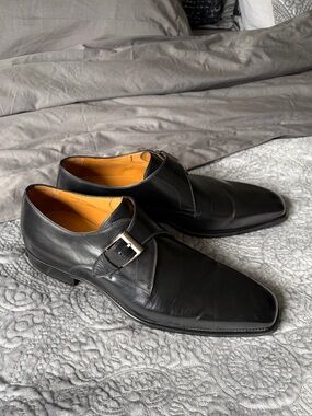 Magnanni Black Single Monk Strap Leather Shoes